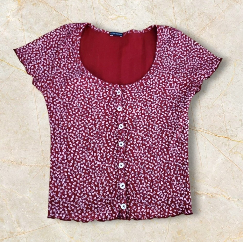 One Size--Brandy Melville Burgundy Floral Top